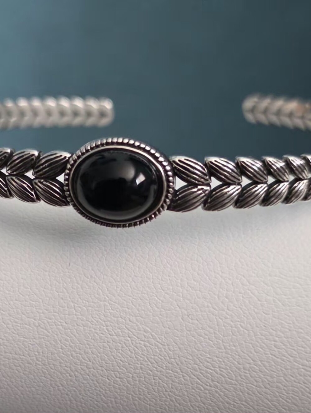 s925 sterling silver black onyx style cuff bracelet adjustable